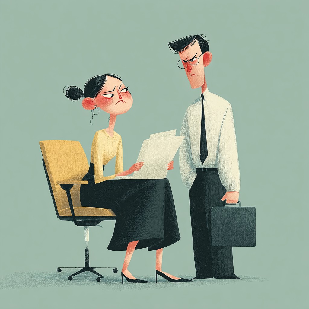 Ilustracja osoby reagującej frustracją na częste zmiany decyzji w środowisku pracy.