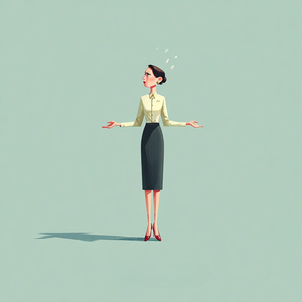 Ilustracja osoby wyrażającej zwątpienie i niepewność dotyczącą swojej roli liderskiej.